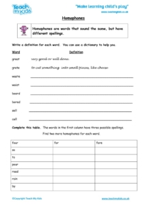 Worksheets for kids - homophones
